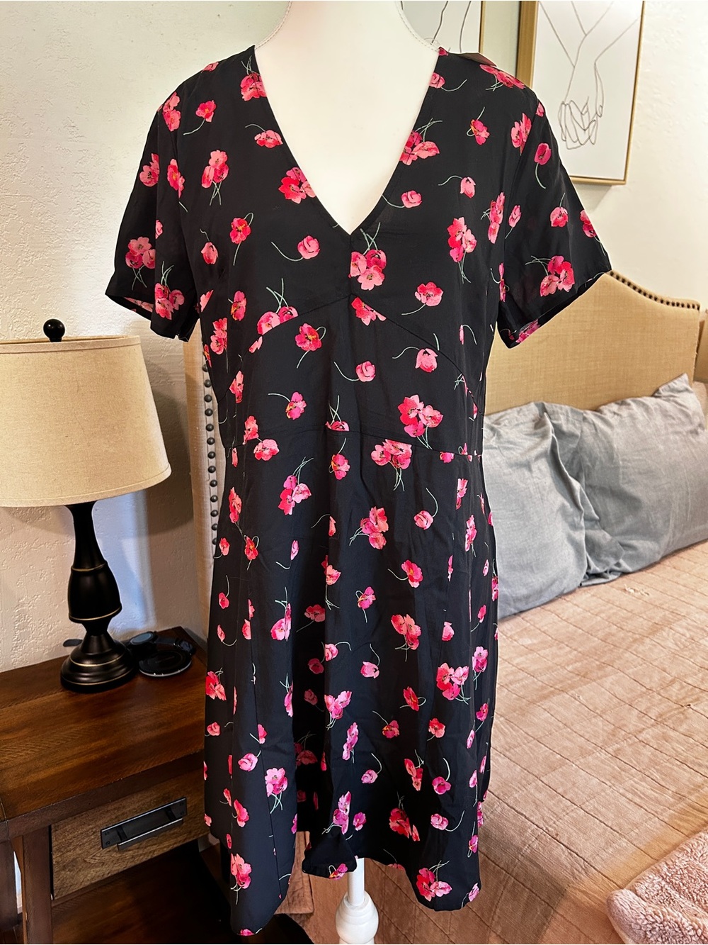 GAP Black Mini Dress with Pink Floral Print